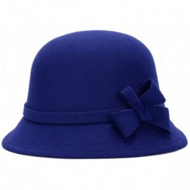 Skullies & Beanies Women's Top Bowler Cap Vintage Style Cloche Bucket Hats With Bowknot - Navy Blue - C4188KY7ZZW $13.04