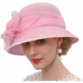 Sun Hats Women's Derby Cloche Hat Organza Church Wedding - Rosy - CS18QSTRYHC $46.83
