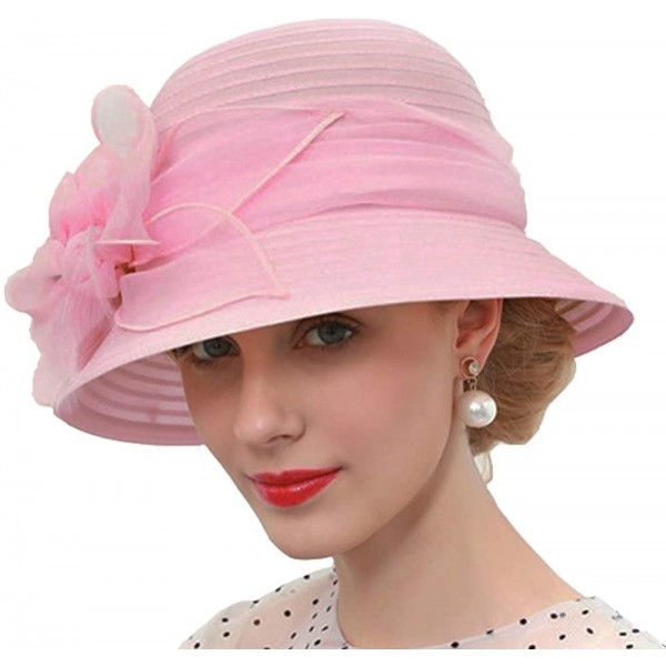 Sun Hats Women's Derby Cloche Hat Organza Church Wedding - Rosy - CS18QSTRYHC $22.78