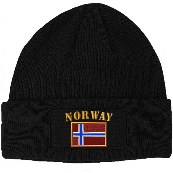 Skullies & Beanies Patch Beanie for Men & Women Norway Flag Embroidery Skull Cap Hats 1 Size - Black - CF186H8IOUX $15.53