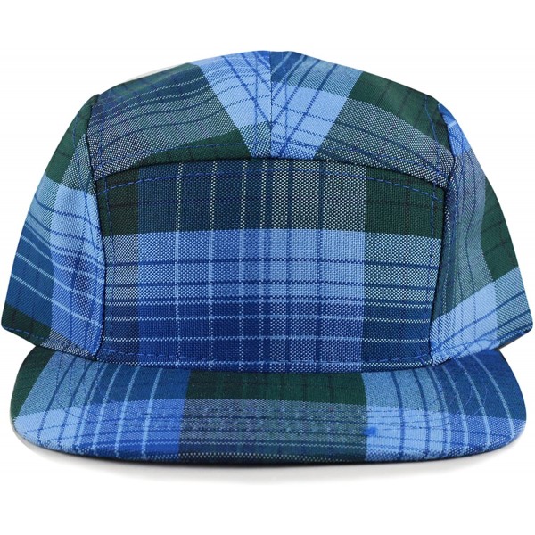 Baseball Caps Made in USA Cotton Twill 5 Panel Flat Brim Genuine Leather Brass Biker Board Cap - Plaid4 - CQ18CZD0RCC $10.16