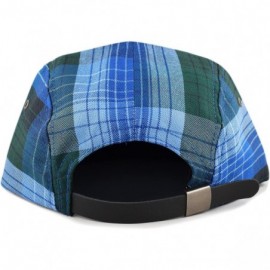 Baseball Caps Made in USA Cotton Twill 5 Panel Flat Brim Genuine Leather Brass Biker Board Cap - Plaid4 - CQ18CZD0RCC $10.16