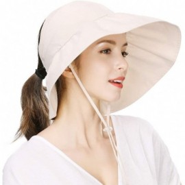 Sun Hats UV50 Foldable Sunhat Women Ponytail Hole Safari Beach Fishing Bucket Hat 55-61CM - 00017_beige - C718RTGM235 $20.59