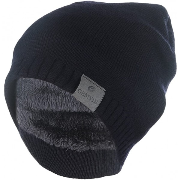 Skullies & Beanies Men's Winter Knit Thermal Fleece Lined Pull-on Beanei Hat Skull Cap 60cm - Navy Blue - CI1890GX5O9 $11.63