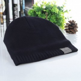 Skullies & Beanies Men's Winter Knit Thermal Fleece Lined Pull-on Beanei Hat Skull Cap 60cm - Navy Blue - CI1890GX5O9 $11.63