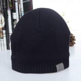 Skullies & Beanies Men's Winter Knit Thermal Fleece Lined Pull-on Beanei Hat Skull Cap 60cm - Navy Blue - CI1890GX5O9 $11.63