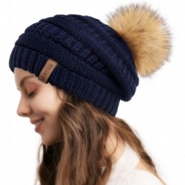 Skullies & Beanies Womens Winter Knit Slouchy Beanie Hat Warm Skull Ski Cap Faux Fur Pom Pom Hats for Women - CG185XO2IR8 $27.24