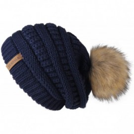 Skullies & Beanies Womens Winter Knit Slouchy Beanie Hat Warm Skull Ski Cap Faux Fur Pom Pom Hats for Women - CG185XO2IR8 $13.62
