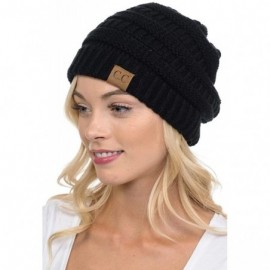Skullies & Beanies Solid Ribbed Beanie Slouchy Soft Stretch Cable Knit Warm Skull Cap - Black - CO126VPQXHD $13.33
