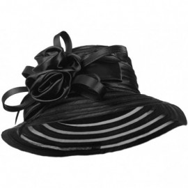 Bucket Hats Women's Big Floral Fascinators Kentucky Derby Church Floppy Wide Brim Cloche Bowler Bucket Hat - Black - CH17YSE6...