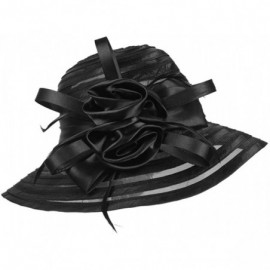 Bucket Hats Women's Big Floral Fascinators Kentucky Derby Church Floppy Wide Brim Cloche Bowler Bucket Hat - Black - CH17YSE6...