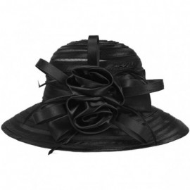 Bucket Hats Women's Big Floral Fascinators Kentucky Derby Church Floppy Wide Brim Cloche Bowler Bucket Hat - Black - CH17YSE6...