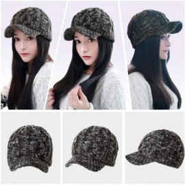 Skullies & Beanies Womens Knit Visor Beanie Newsboy Cap Winter Warm Hat Cold Snow Weather Girl 55-60cm - 69242-black - C018LL...