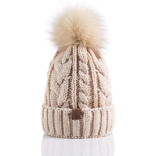 Women Winter Pompom Beanie Hat with Warm Fleece Lined- Thick Slouchy ...