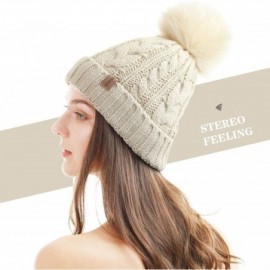 Skullies & Beanies Women Winter Pompom Beanie Hat with Warm Fleece Lined- Thick Slouchy Snow Knit Skull Ski Cap - 1 Oatmeal -...