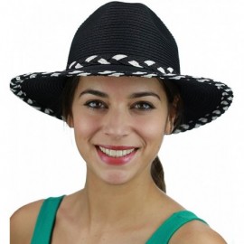 Sun Hats Two Tone Braided Trim Paper Woven Panama Fedora Summer Sun Hat - Black - C417YIX69DD $19.48