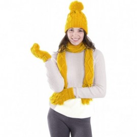 Skullies & Beanies 3 in 1 Women Soft Warm Thick Cable Knitted Hat Scarf & Gloves Winter Set - Yellow Gloves W/ Lined - CW18IT...