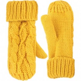 Skullies & Beanies 3 in 1 Women Soft Warm Thick Cable Knitted Hat Scarf & Gloves Winter Set - Yellow Gloves W/ Lined - CW18IT...