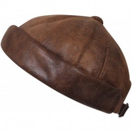 Skullies & Beanies Faux Leather Solid Color Short Beanie Strap Back Winter Hat Casual Cap - Light Brown - CJ188OZKTH0 $21.42