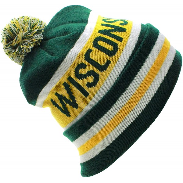 Skullies & Beanies USA Favorite City Cuff Winter Beanie Knit Pom Pom Hat Cap - Wisconsin - Green Yellow - CB11RLVVWP5 $15.83