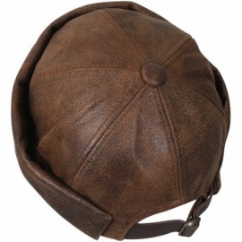 Skullies & Beanies Faux Leather Solid Color Short Beanie Strap Back Winter Hat Casual Cap - Light Brown - CJ188OZKTH0 $21.42