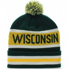 Skullies & Beanies USA Favorite City Cuff Winter Beanie Knit Pom Pom Hat Cap - Wisconsin - Green Yellow - CB11RLVVWP5 $15.83