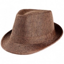 Fedoras Men's Fedoras- Straw Fedora Panama Sun Summer Beach Hat Cuban Trilby Men Women (Coffee) - Coffee - C918UK4CN0T $10.53