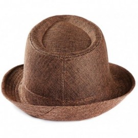 Fedoras Men's Fedoras- Straw Fedora Panama Sun Summer Beach Hat Cuban Trilby Men Women (Coffee) - Coffee - C918UK4CN0T $10.53