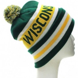 Skullies & Beanies USA Favorite City Cuff Winter Beanie Knit Pom Pom Hat Cap - Wisconsin - Green Yellow - CB11RLVVWP5 $15.83