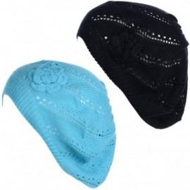 Berets Open Weave Womens Crochet Mesh Beanie Hat Flower Fashion Soft Knit Beret Cap - 2679bkblu - C7194WSTYR7 $12.92