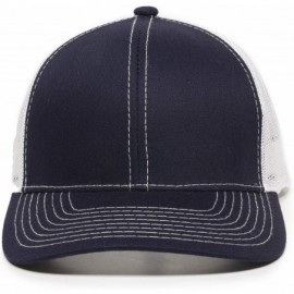 Baseball Caps Structured mesh Back Trucker Cap - Navy/White - C41820034ZT $11.91