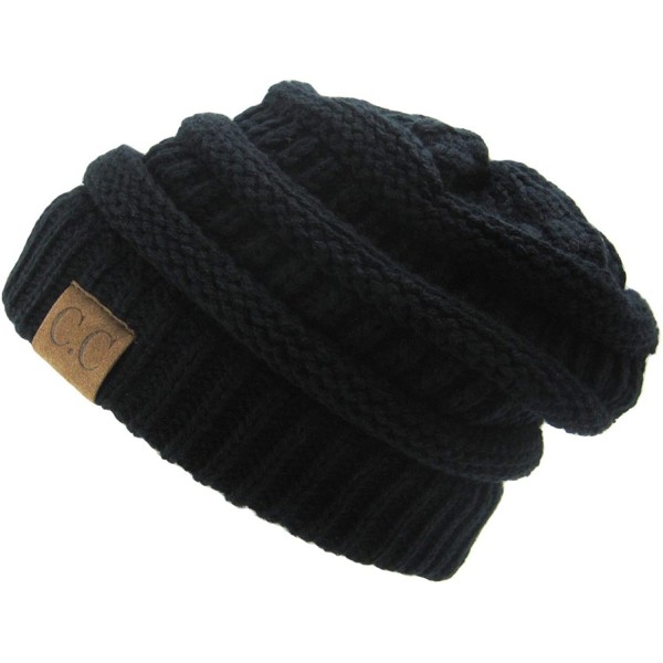 Skullies & Beanies Unisex Plain CC Beanie Cap Warm Thick Bubble Knit Winter Ski Hat - Black - CL18IKG7RT5 $11.64