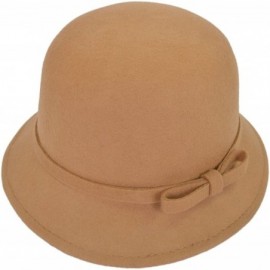 Bucket Hats Women's Pure Wool Solid Color Bow Round Cloche Cap Hat - Diff Colors - Beige - CG11AD8M139 $31.87