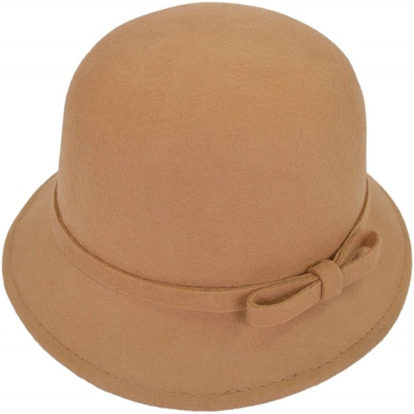 Bucket Hats Women's Pure Wool Solid Color Bow Round Cloche Cap Hat - Diff Colors - Beige - CG11AD8M139 $12.90