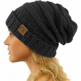 Skullies & Beanies Winter Trendy Warm Oversized Chunky Baggy Stretchy Slouchy Skully Beanie Hat - Charcoal - CF18HUC5GQ3 $11.97