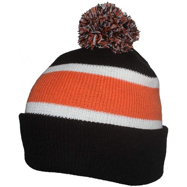 Skullies & Beanies Quality Cuffed Cap with Large Pom Pom (One Size)(Fits Large Heads) - Black/Orange - C211P8SFDYT $9.31