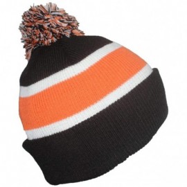 Skullies & Beanies Quality Cuffed Cap with Large Pom Pom (One Size)(Fits Large Heads) - Black/Orange - C211P8SFDYT $9.31