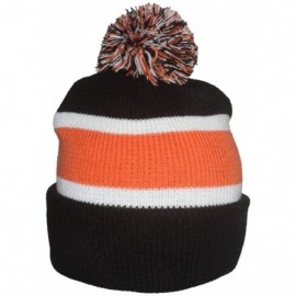 Skullies & Beanies Quality Cuffed Cap with Large Pom Pom (One Size)(Fits Large Heads) - Black/Orange - C211P8SFDYT $9.31