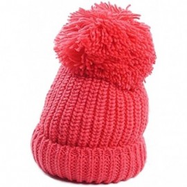 Skullies & Beanies Warm Cuffed Baggy Winter Beanie Knit Crochet Ski Women Lady Hat Cap - Rose Red - CM11OOKS6LJ $15.37