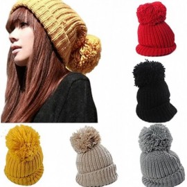 Skullies & Beanies Warm Cuffed Baggy Winter Beanie Knit Crochet Ski Women Lady Hat Cap - Rose Red - CM11OOKS6LJ $10.39