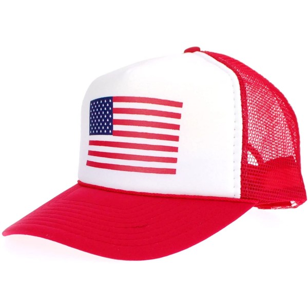 Baseball Caps American Flag Patriotic USA Classic 5 Panel Mesh Snap Back Trucker Hat - Red Flg - C9123IOKGRN $15.05