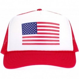 Baseball Caps American Flag Patriotic USA Classic 5 Panel Mesh Snap Back Trucker Hat - Red Flg - C9123IOKGRN $15.05