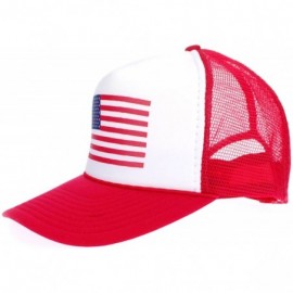 Baseball Caps American Flag Patriotic USA Classic 5 Panel Mesh Snap Back Trucker Hat - Red Flg - C9123IOKGRN $15.05