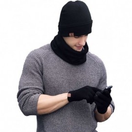 Skullies & Beanies 3 PCS Winter Beanie Hat Scarf Gloves Set- Knitted Hat Scarf Touch Screen Gloves for Men Women - Black - CT...