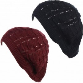 Berets Womens Knit Beanie Beret Hat Lightweight Fashion Accessory Crochet Cutouts - J019bkburg - CL194YKX5H0 $18.33