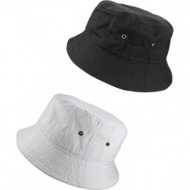 Bucket Hats 100% Cotton Packable Fishing Hunting Summer Travel Bucket Cap Hat - 2pcs Black & White - CW18EQ9CEIR $20.98