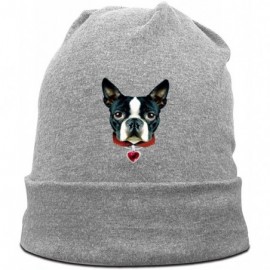 Skullies & Beanies Knit Cap Skate Crow Crown Classic Men's Warm Winter Hats Knit Cuff - I Love Boston Cute Dog /Gray - C91927...