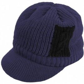 Skullies & Beanies Winter Outdoor Knitted Visor Beanie Hat with Brim Fur Lined Ski Snowboarding Cap - Blue - CH189D8WI0T $19.70