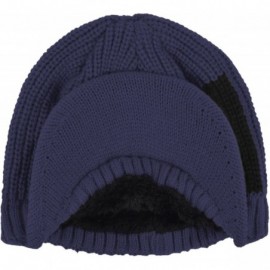 Skullies & Beanies Winter Outdoor Knitted Visor Beanie Hat with Brim Fur Lined Ski Snowboarding Cap - Blue - CH189D8WI0T $17.53