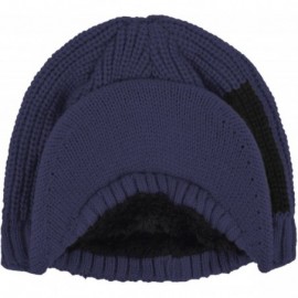 Skullies & Beanies Winter Outdoor Knitted Visor Beanie Hat with Brim Fur Lined Ski Snowboarding Cap - Blue - CH189D8WI0T $11.05